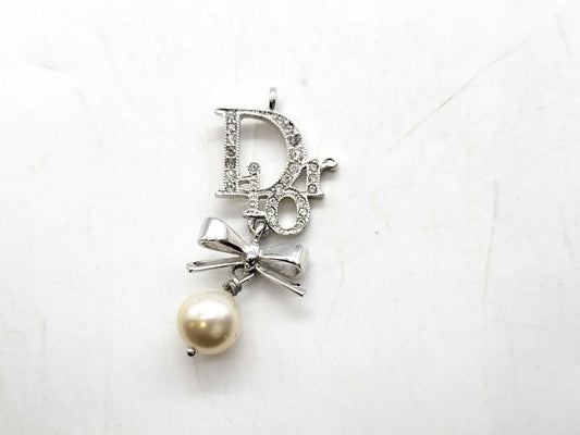 Dior Logo Rhinestone Faux Pearl Necklace Pendant