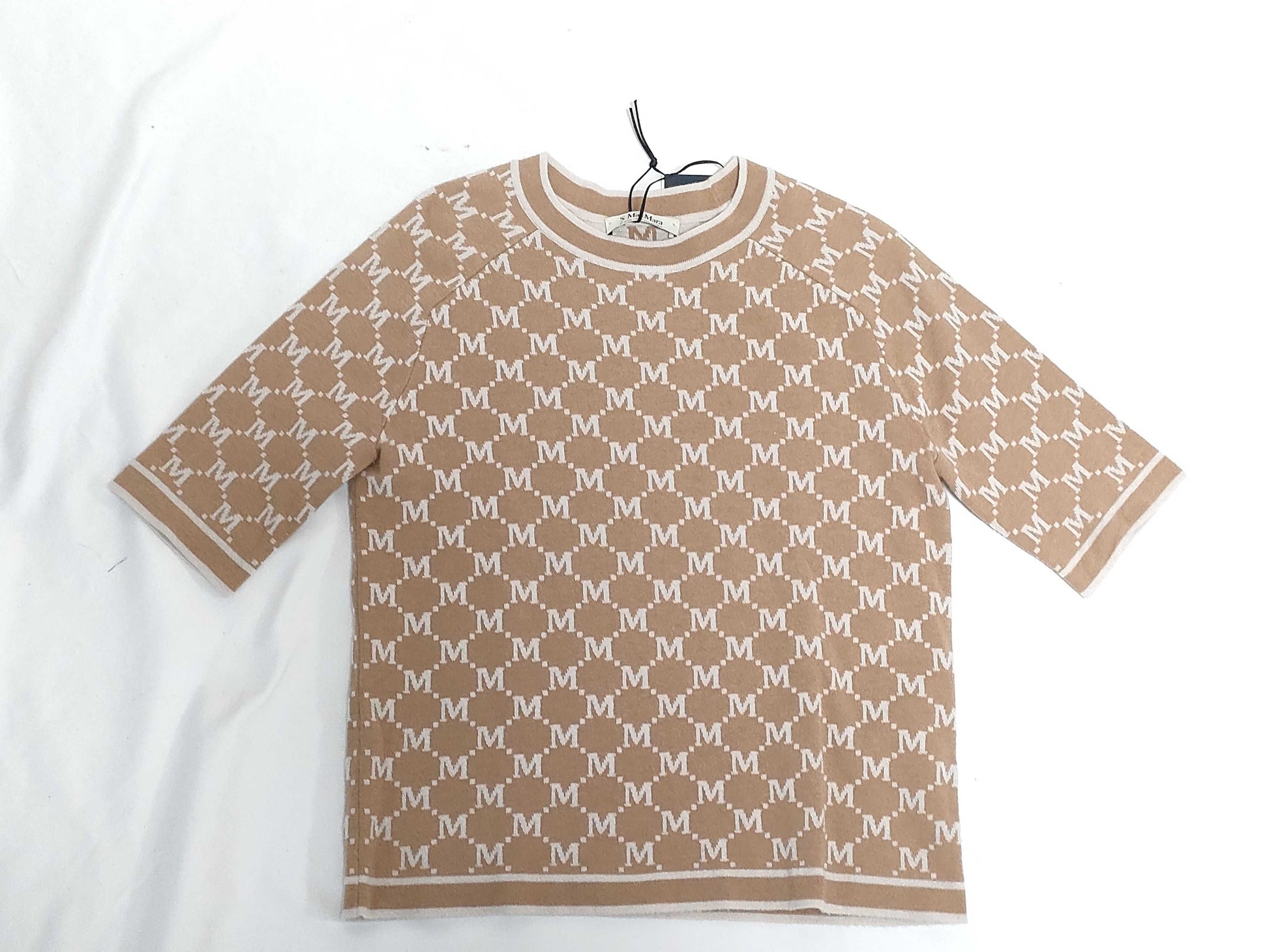 MaxMara S MaxMara logo print knit short sleeve top with tags