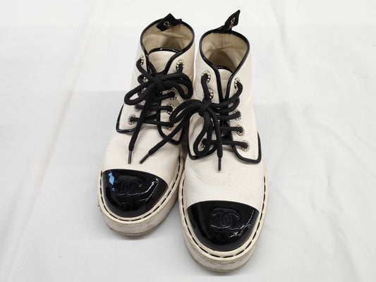 CHANEL White 35 1/2C Coco Sneakers