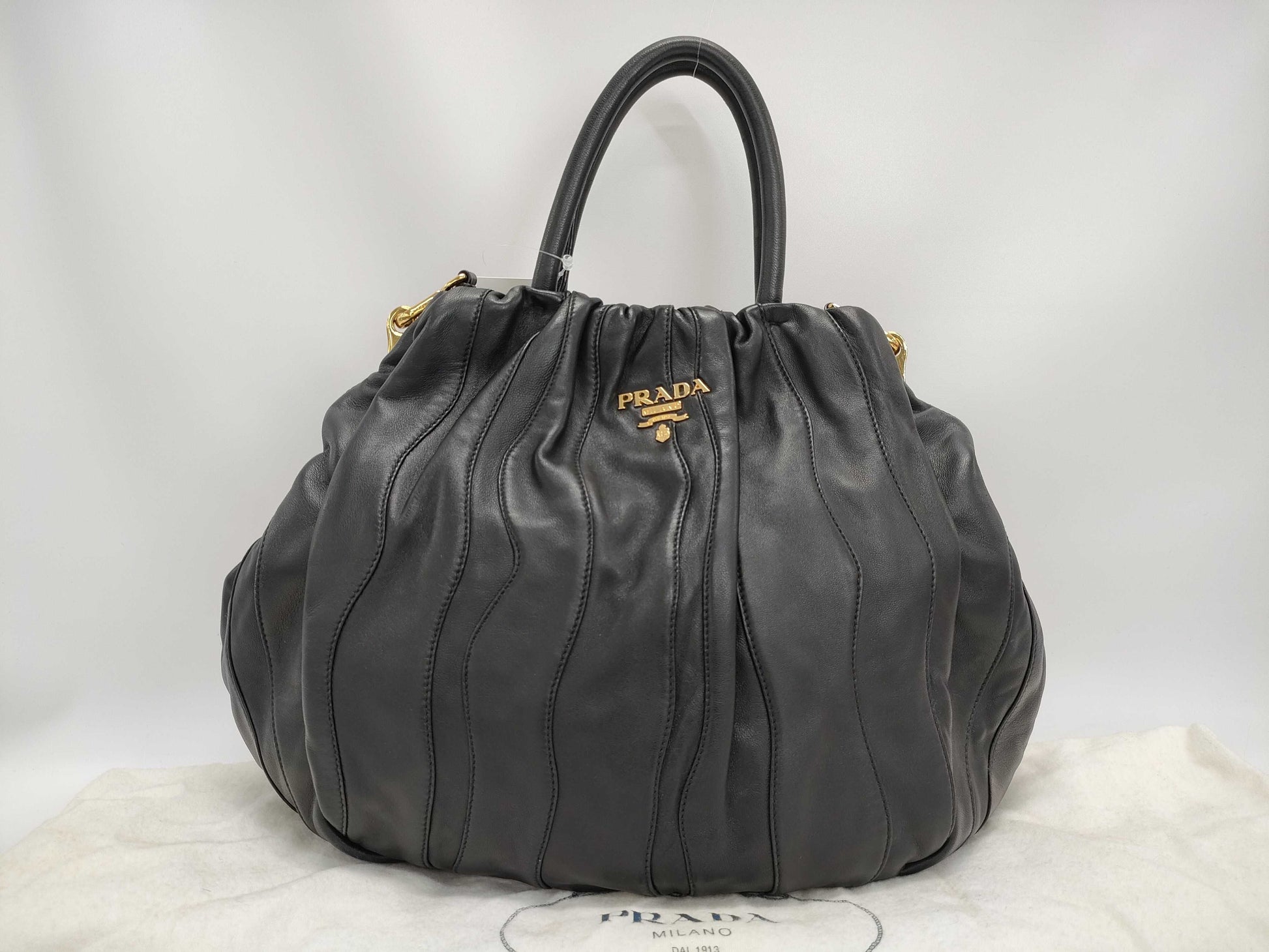 PRADA Gathered Leather 2-Way Handbag