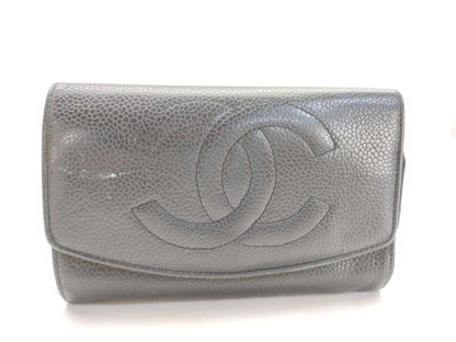 CHANEL Caviar Skin Coco Mark Folding Wallet