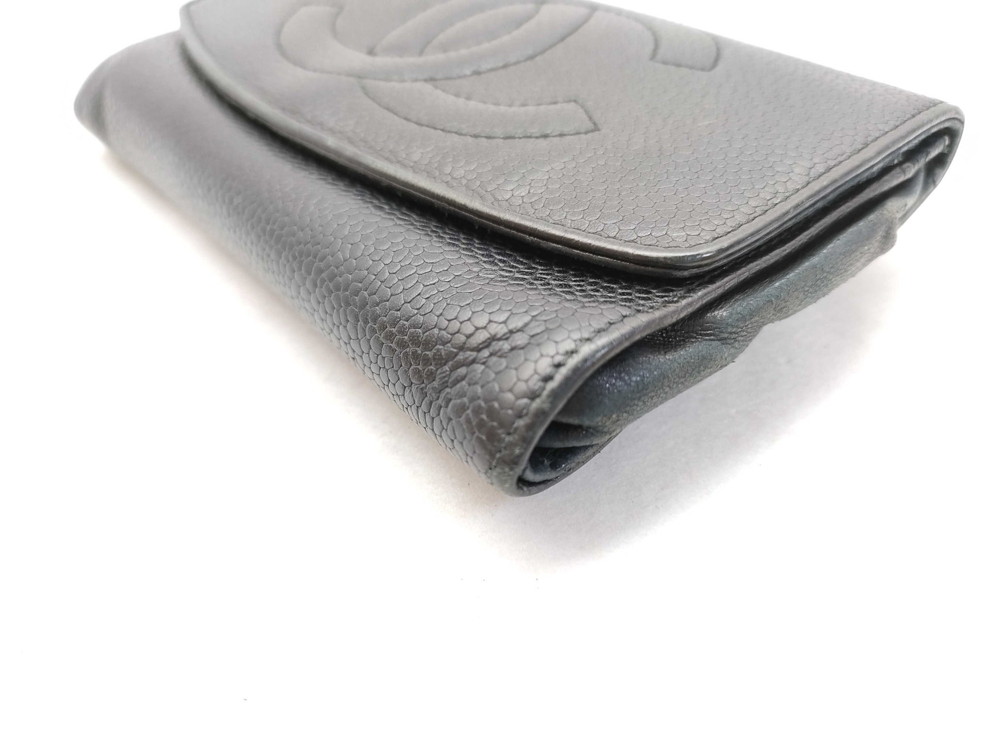 CHANEL Caviar Skin Coco Mark Folding Wallet