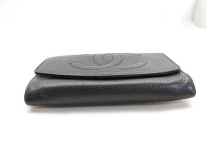 CHANEL Caviar Skin Coco Mark Folding Wallet