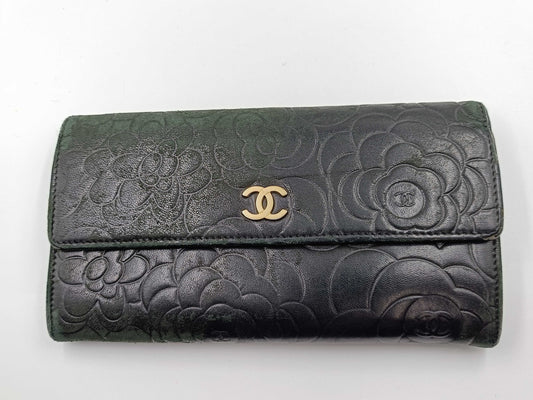 CHANEL Camellia Leather Long Wallet
