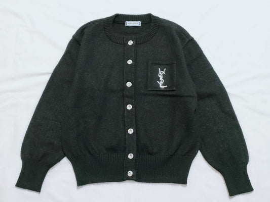 Yves Saint Laurent Knit Cardigan with Rhinestone Logo and Stone Buttons