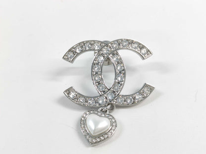 CHANEL B23 B Coco Rhinestone Heart Pin Brooch