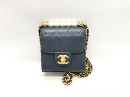 CHANEL Mini Matelasse Faux Pearl Lambskin Chain Shoulder Bag