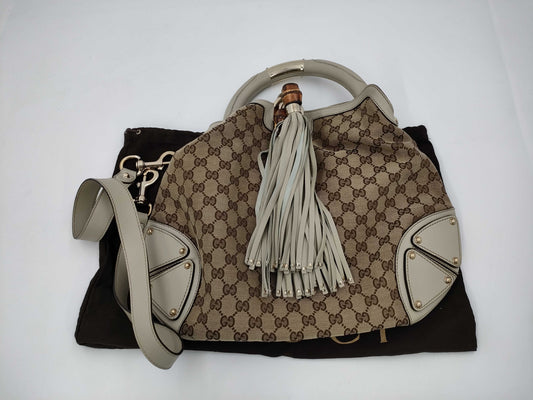 GUCCI Bamboo 185566 Indy GG Canvas 2WAY Purse