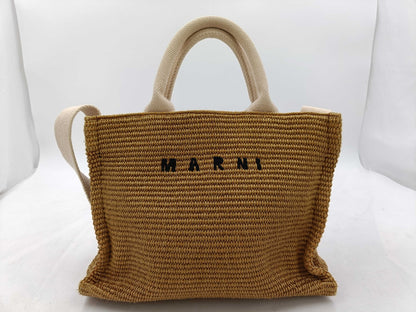 MARNI Raffia x Canvas 2-Way Tote Shoulder Bag