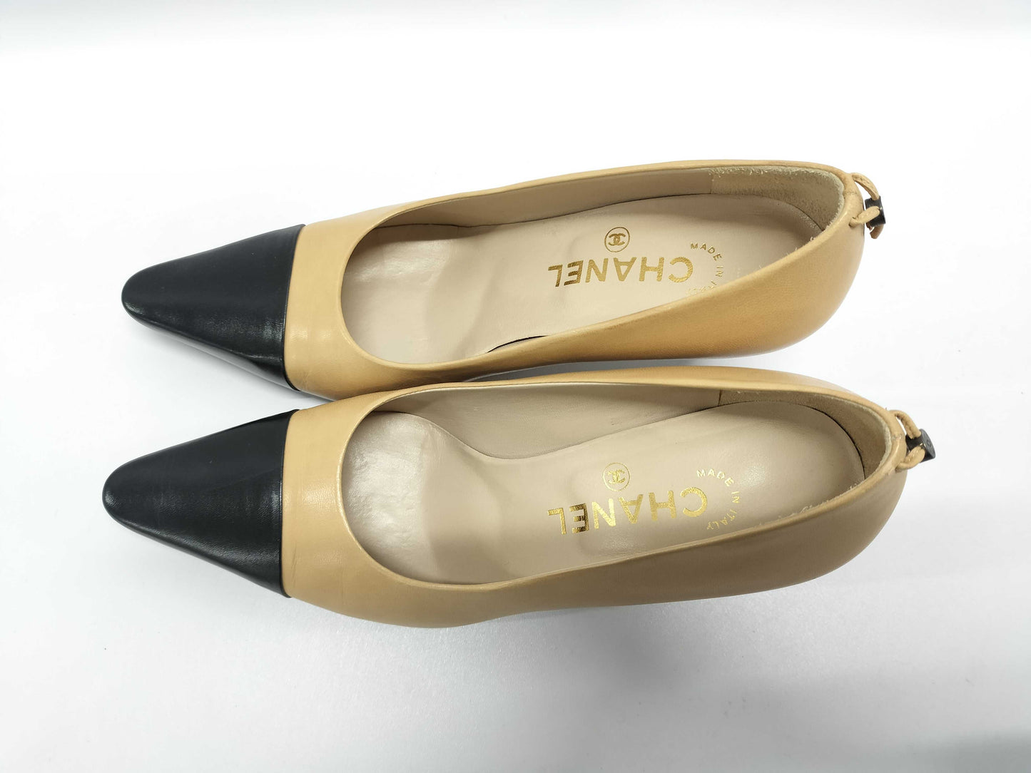 CHANEL Leather/Coco Button Pumps