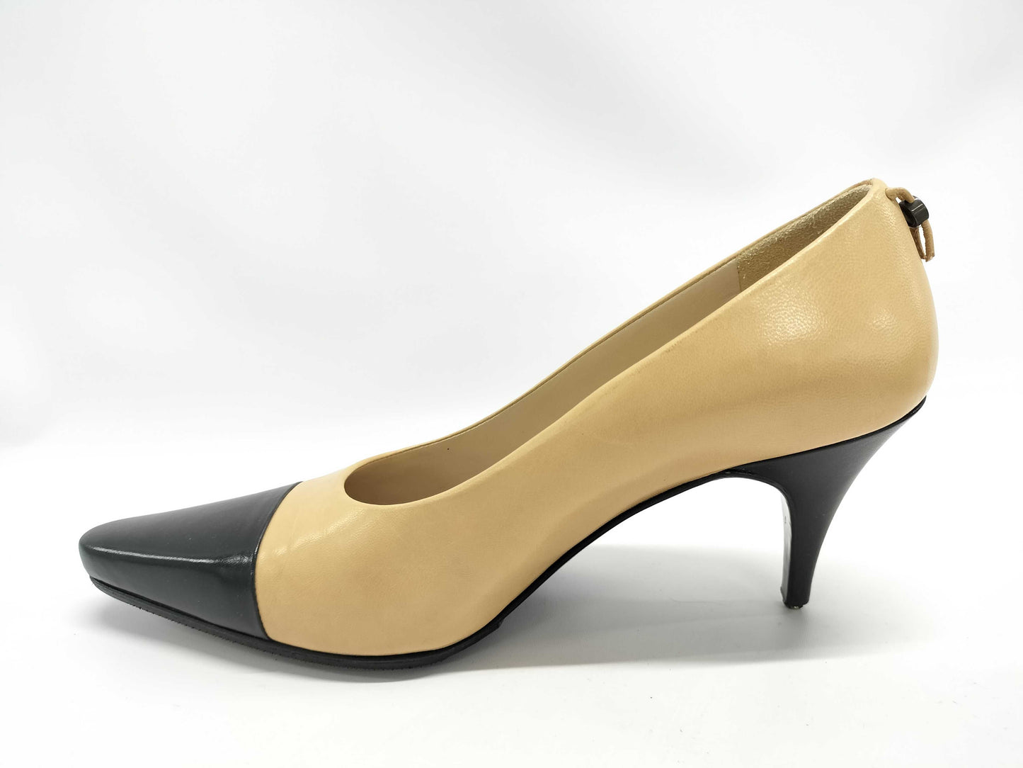 CHANEL Leather/Coco Button Pumps