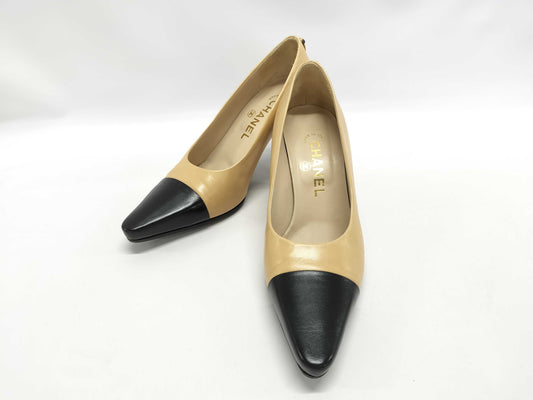 CHANEL Leather/Coco Button Pumps