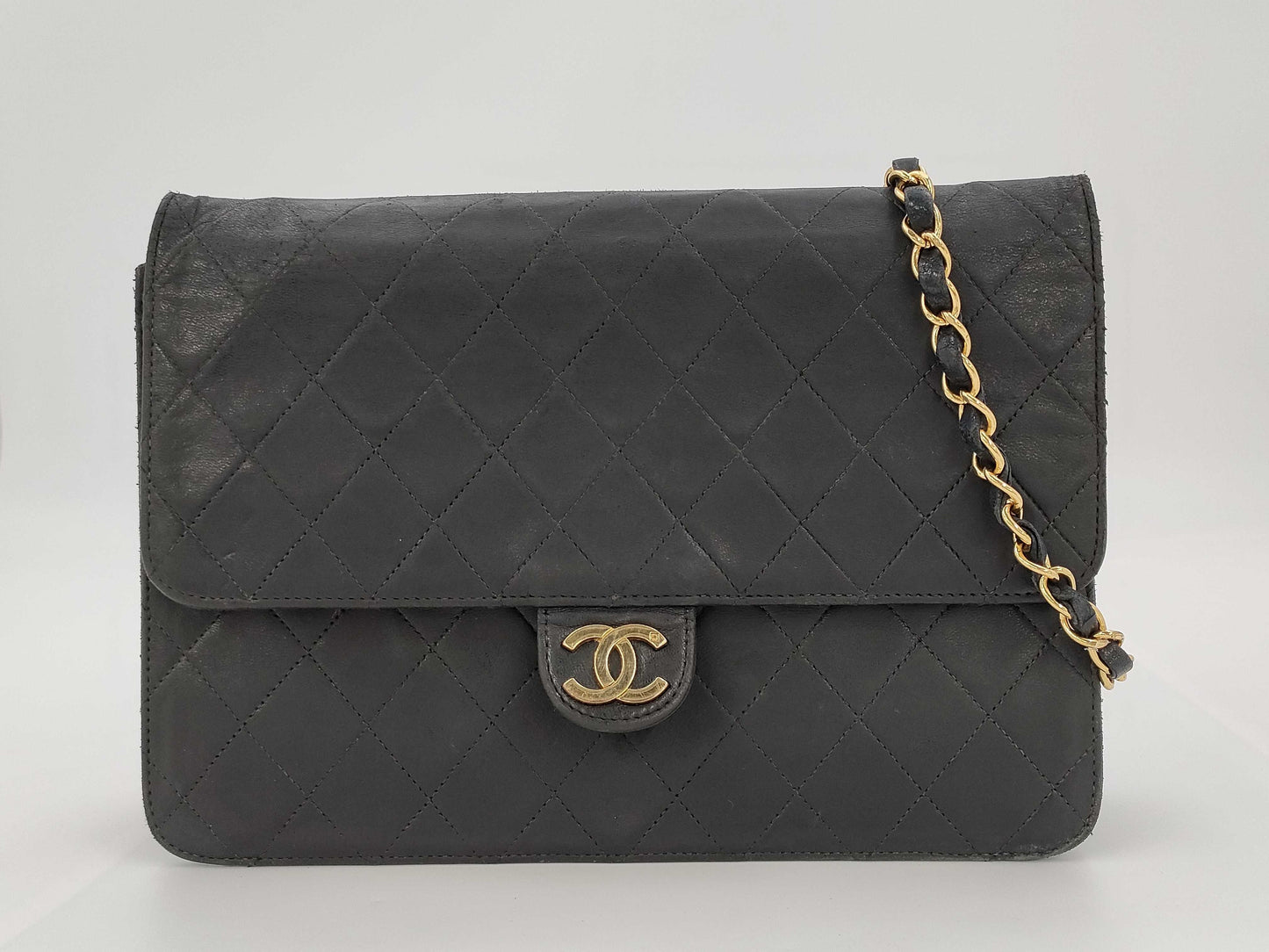 CHANEL Lambskin Matelasse Single Flap Push Lock Shoulder Bag