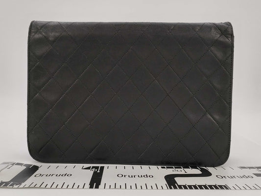 CHANEL Lambskin Matelasse Single Flap Push Lock Shoulder Bag