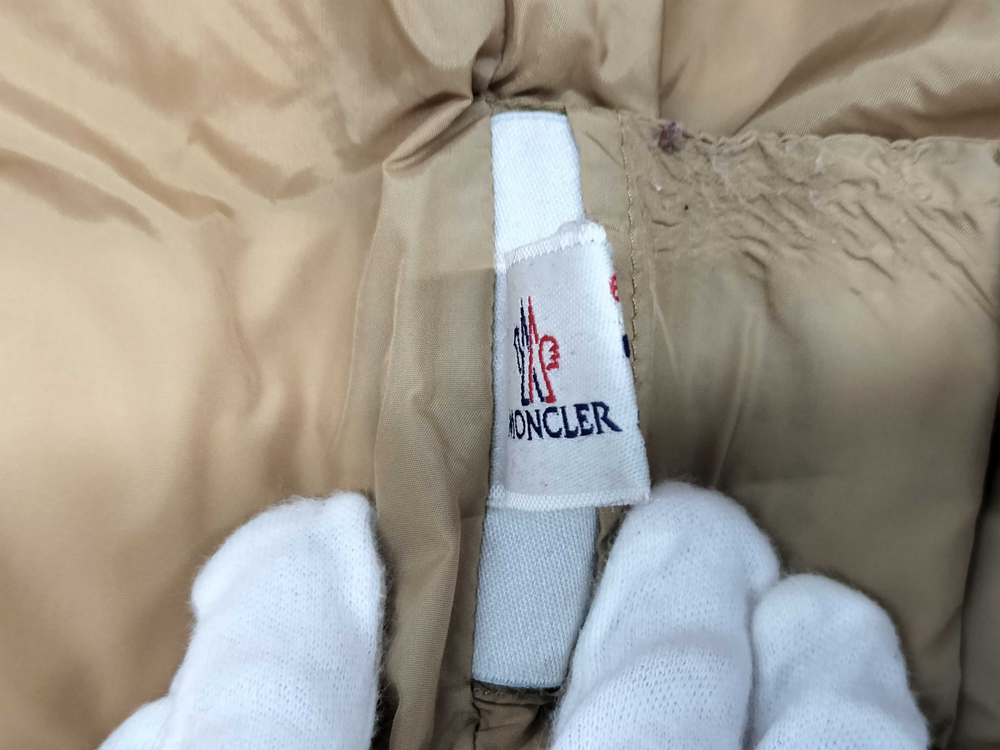 MONCLER Gazelle Down Coat, Beige, Cuff Stains, etc.