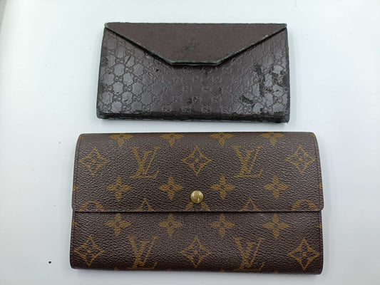 LOUIS VUITTON Monogram/Gucci Long Wallet Set 