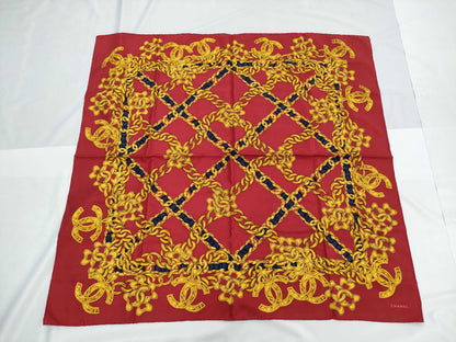 CHANEL Chain Design Red Scarf