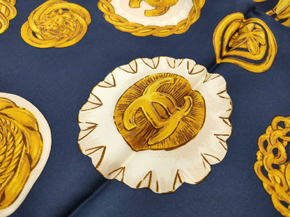 CHANEL Chain Design Navy Scarf