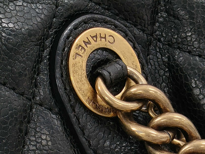 CHANEL Caviar Skin Chain Tote Bag 2-Way Antique Gold Hardware