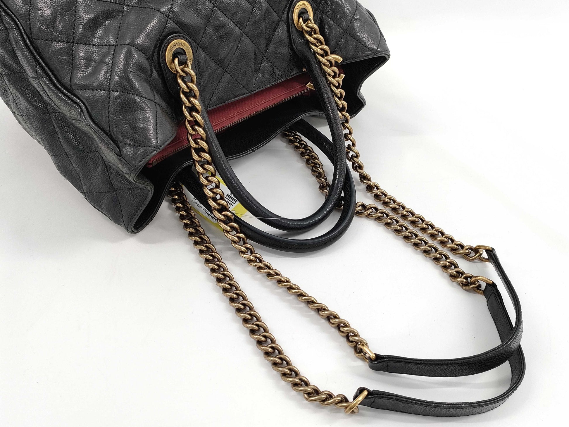 CHANEL Caviar Skin Chain Tote Bag 2-Way Antique Gold Hardware