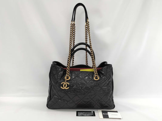 CHANEL Caviar Skin Chain Tote Bag 2-Way Antique Gold Hardware