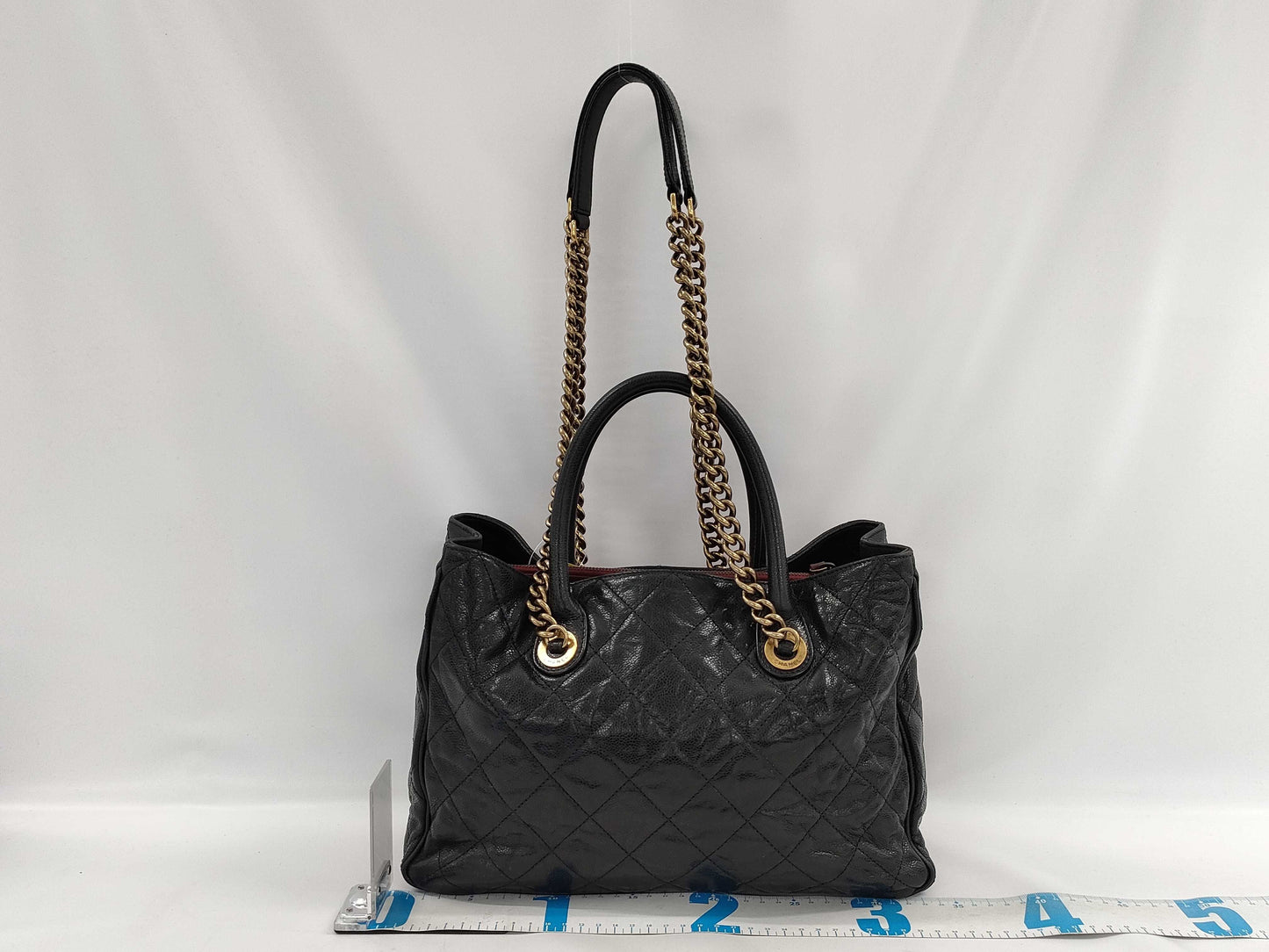 CHANEL Caviar Skin Chain Tote Bag 2-Way Antique Gold Hardware