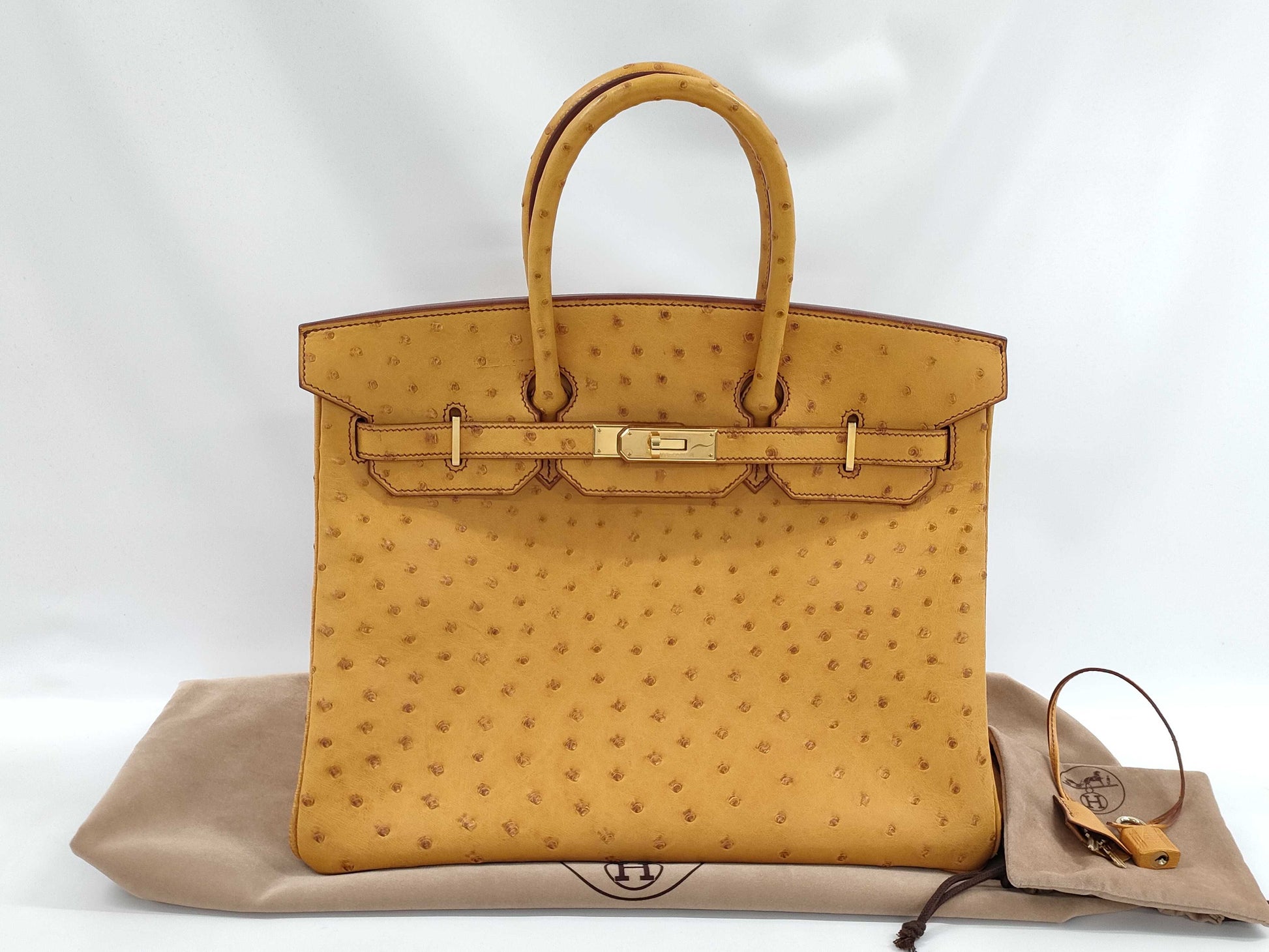 HERMES Birkin 35 Ostrich Handbag with 〇Z Stamp, Brown