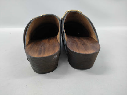 CELINE Triomphe Clog Sandals in Black with Gold Hardware