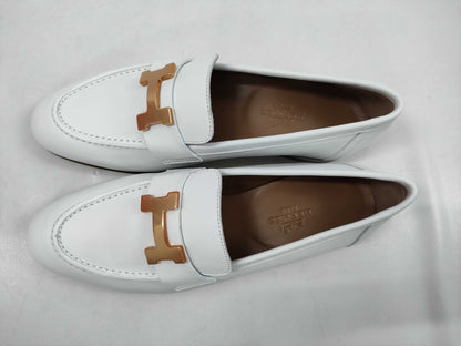 HERMES Moccasin White Pumps