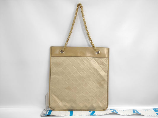 CHANEL Lambskin Matelasse Gussetless Chain Tote Bag, Beige