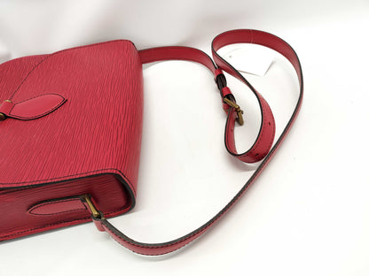 LOUIS VUITTON Epi Saint-Cloud Red Shoulder Bag with Deteriorated Pockets