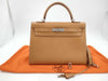 HERMES Kelly 32 Epsom Gold Silver Hardware H Stamped Handbag