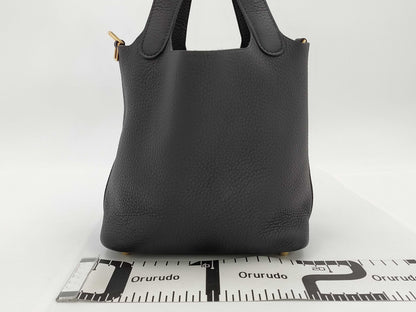 HERMES Picotin Lock PM Handbag, Taurillon, Navy Blue, GD Hardware, U Stamp