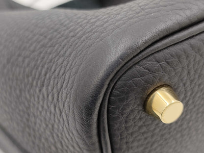 HERMES Picotin Lock PM Handbag, Taurillon, Navy Blue, GD Hardware, U Stamp