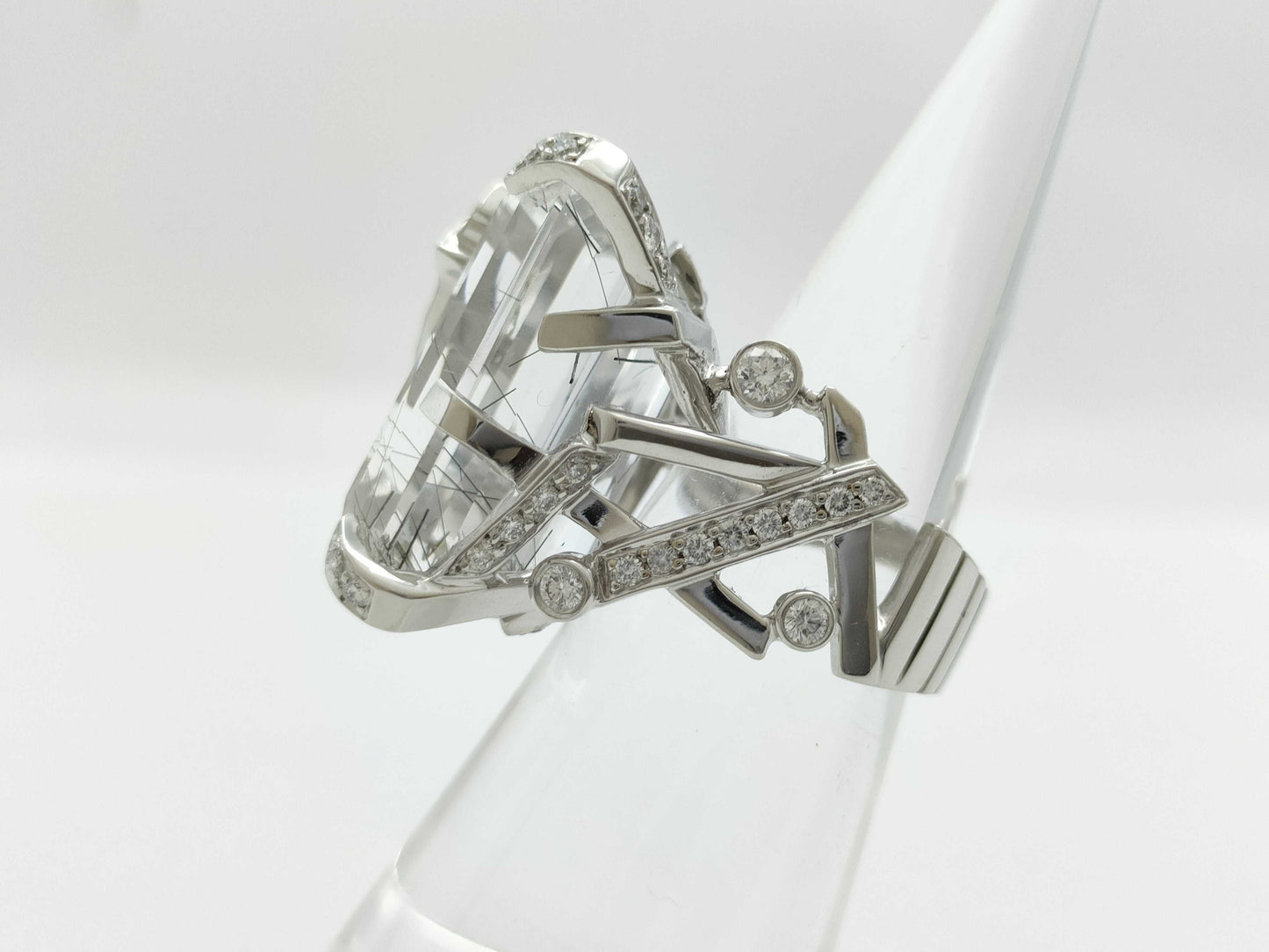 CHANEL Element #48 Rutilated Quartz and Diamond Ring, WG 750, 19.6g 