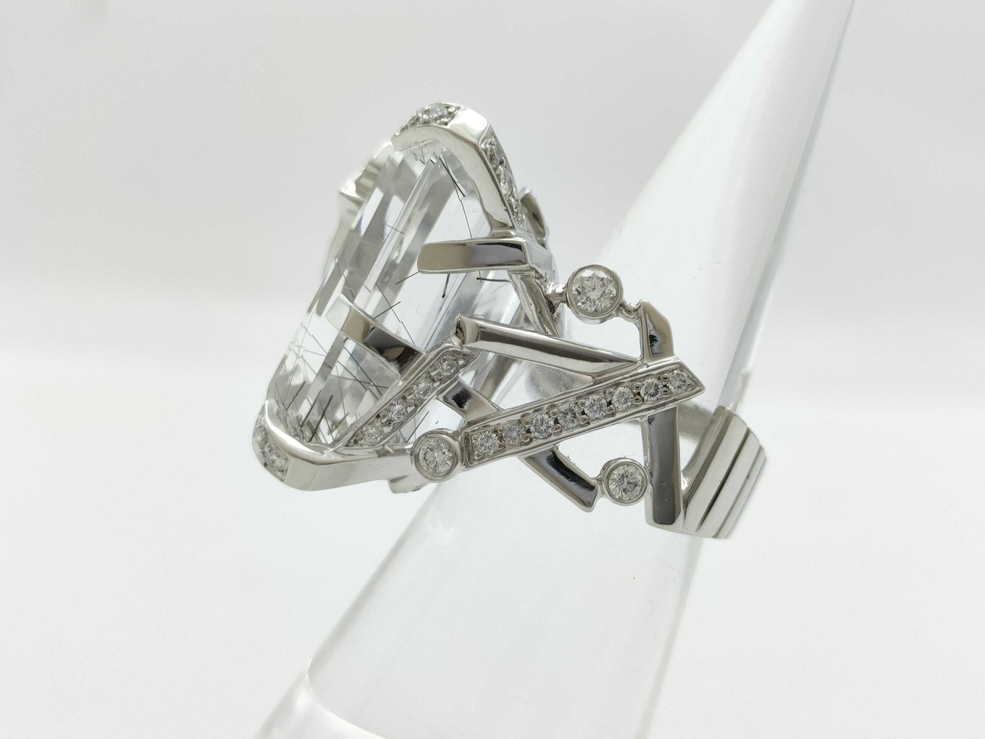 CHANEL Element #48 Rutilated Quartz and Diamond Ring, WG 750, 19.6g 