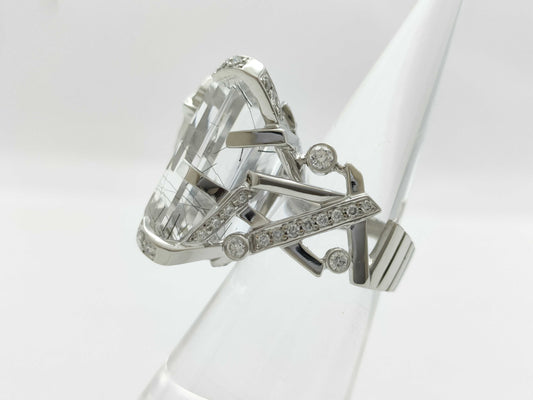 CHANEL Element #48 Rutilated Quartz and Diamond Ring, WG 750, 19.6g 