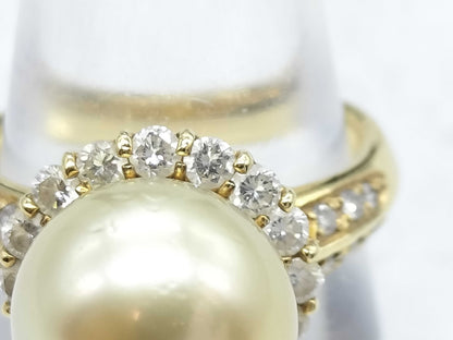 Pearl Ring 11.4mm Diameter, 0.77ct, 7.7g, 18K Gold