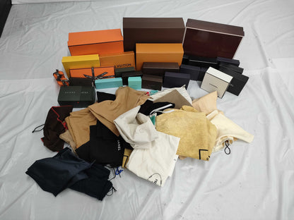 Louis Vuitton, Chanel, Hermes, Gucci, and other branded paper boxes and storage bags. Empty branded boxes.