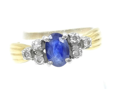 Sapphire and Diamond K18/Pt900 2.7g Ring 