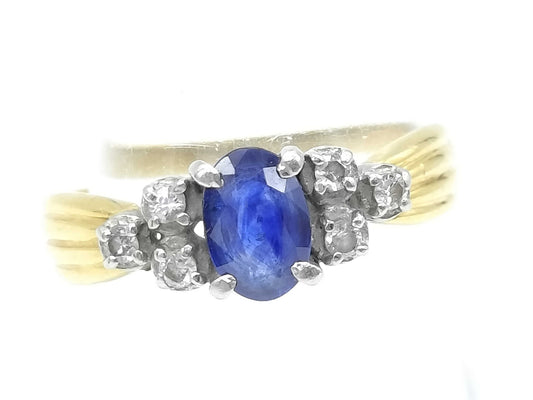 Sapphire and Diamond K18/Pt900 2.7g Ring 