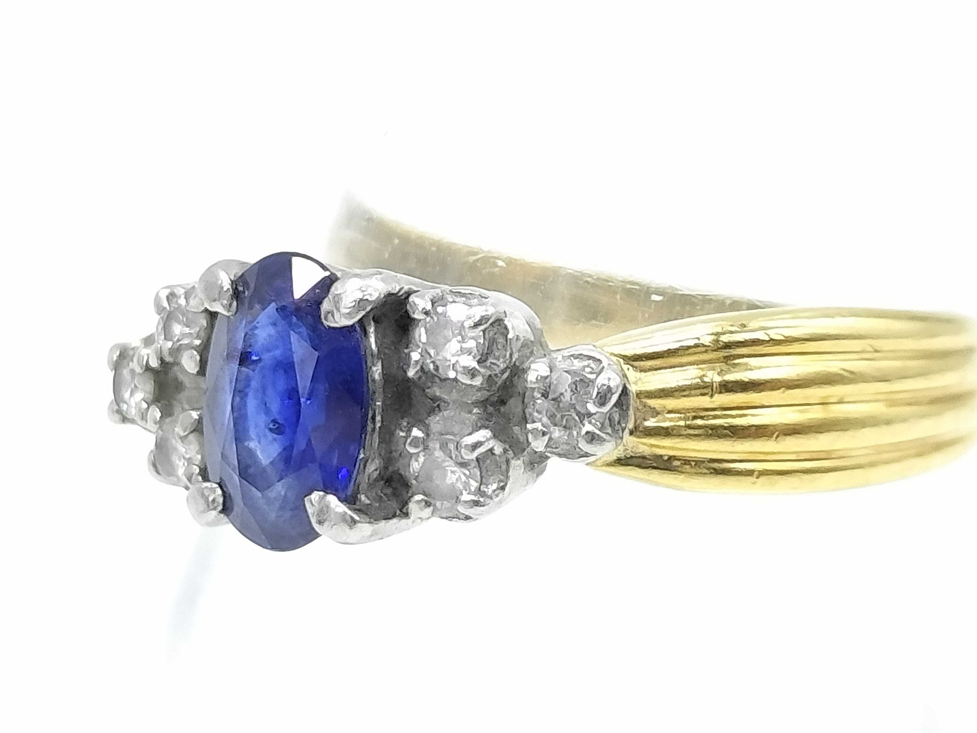 Sapphire and Diamond K18/Pt900 2.7g Ring 