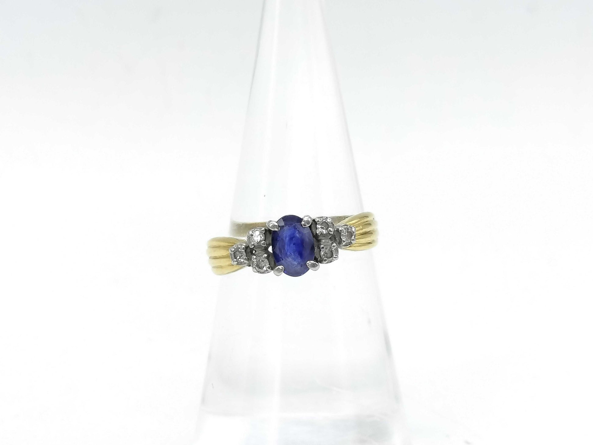 Sapphire and Diamond K18/Pt900 2.7g Ring 