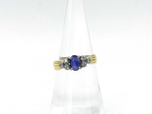 Sapphire and Diamond K18/Pt900 2.7g Ring 