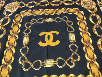 CHANEL Coco Mark Chain Pattern Scarf with Tag