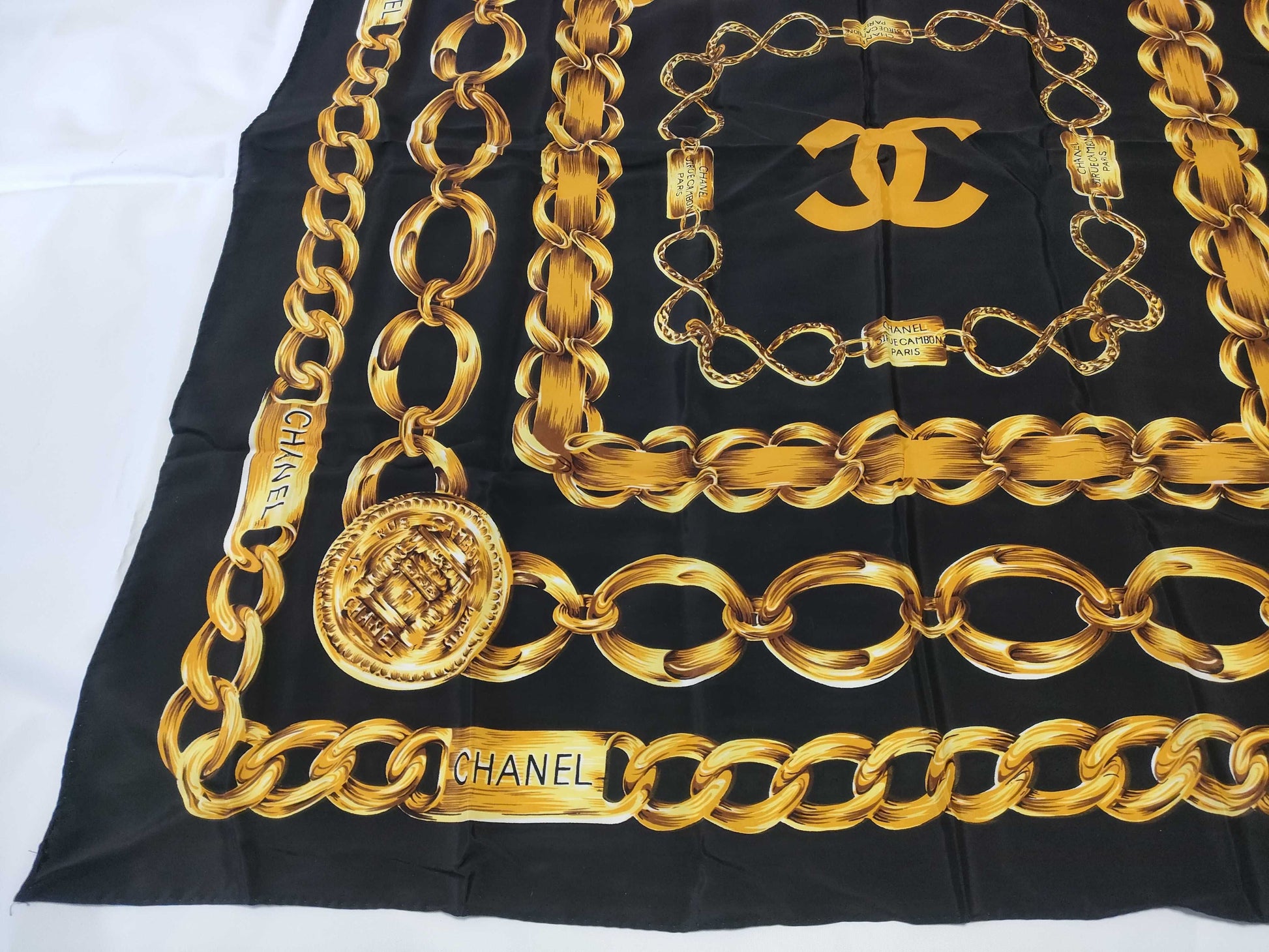 CHANEL Coco Mark Chain Pattern Scarf with Tag