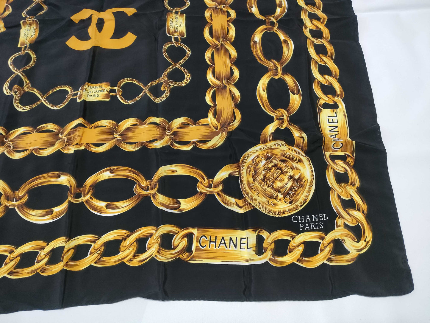 CHANEL Coco Mark Chain Pattern Scarf with Tag