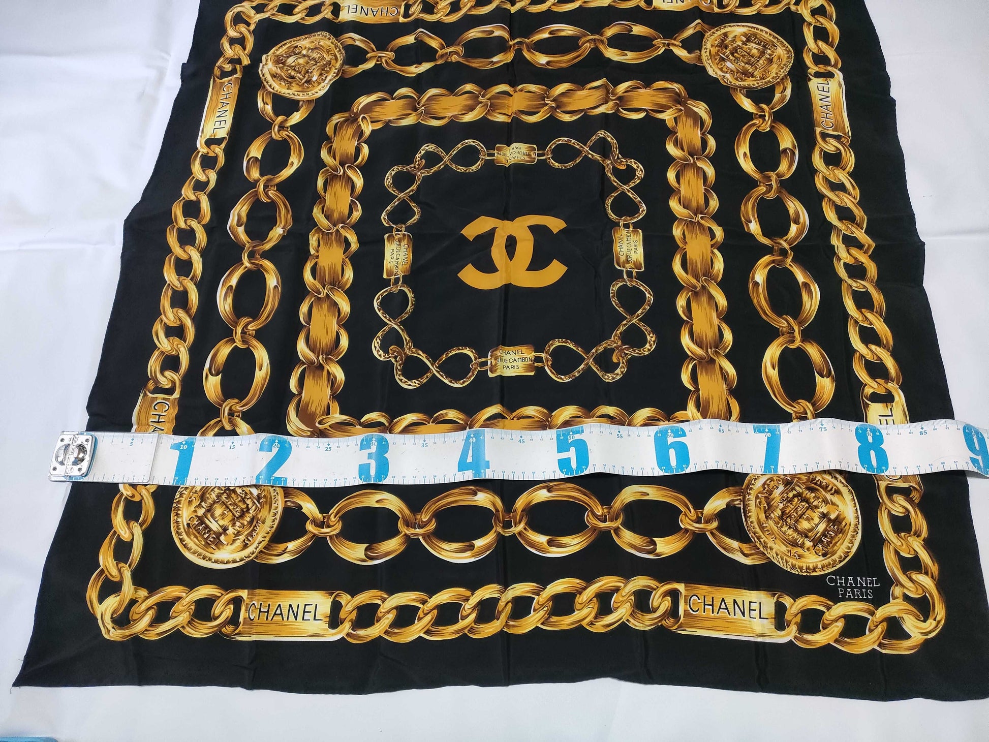 CHANEL Coco Mark Chain Pattern Scarf with Tag