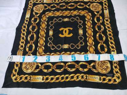 CHANEL Coco Mark Chain Pattern Scarf with Tag