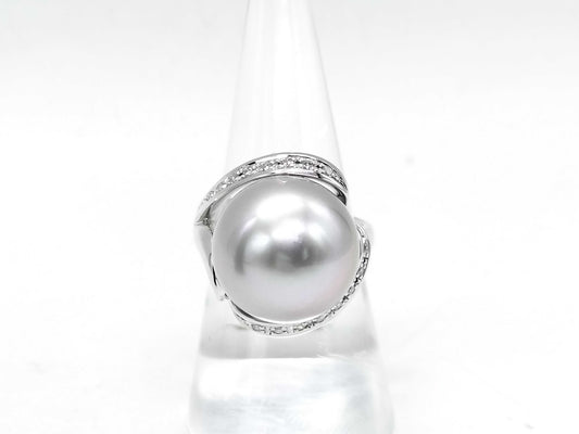 Pearl, diameter approx. 15.2mm, D0.16ct, Pt900, 16.1g, Ring 